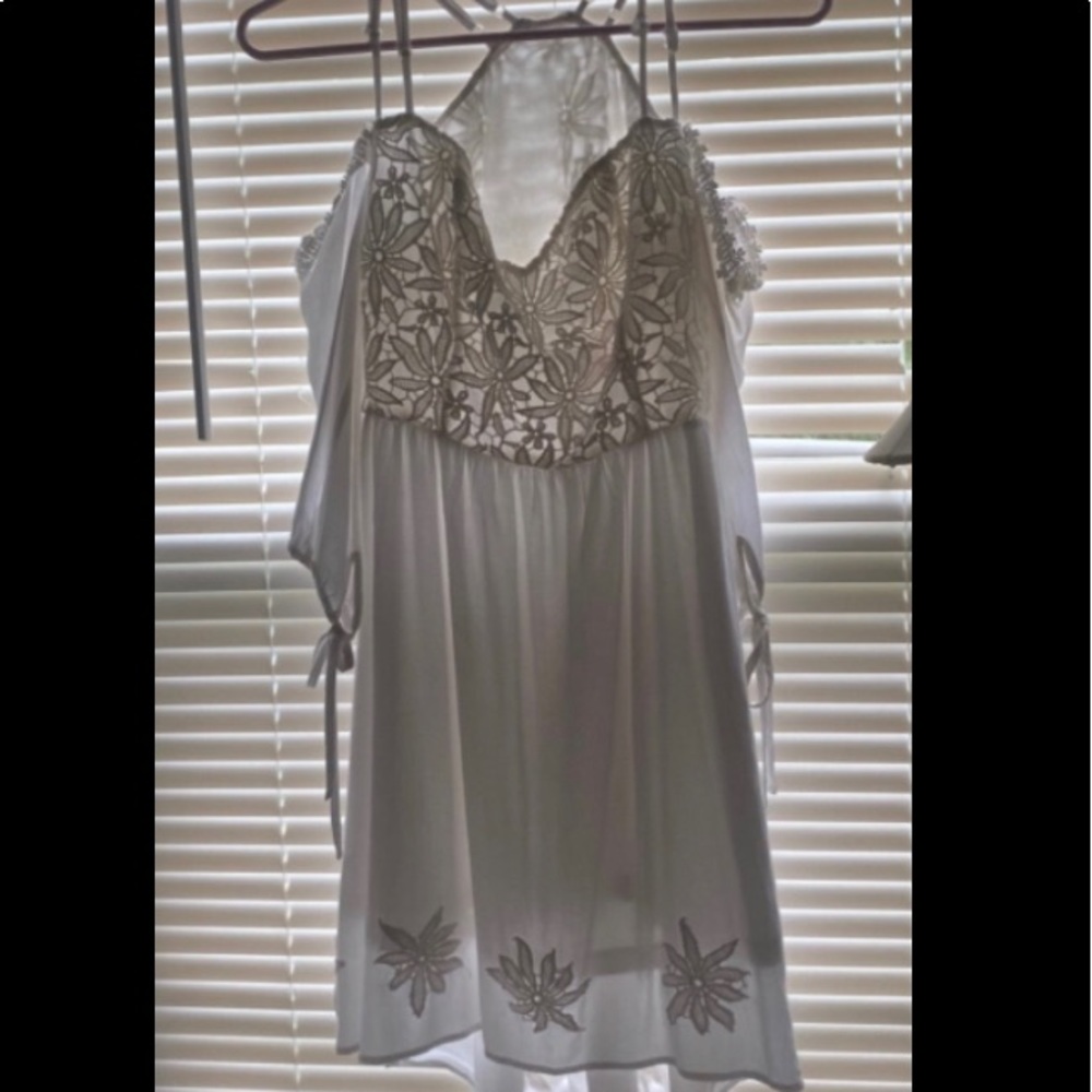 Vintage White Lace Bodice A-Symmetrical Hemmed Sundress / Wedding Dress